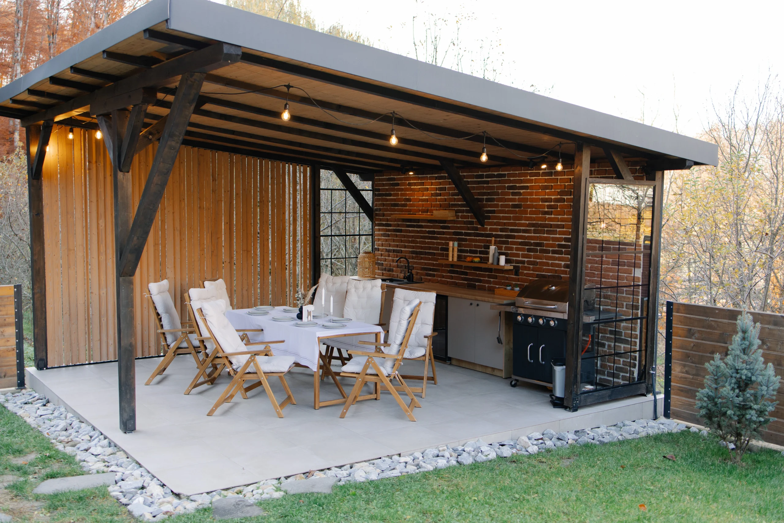outdoor seating area with outdoor kitchen