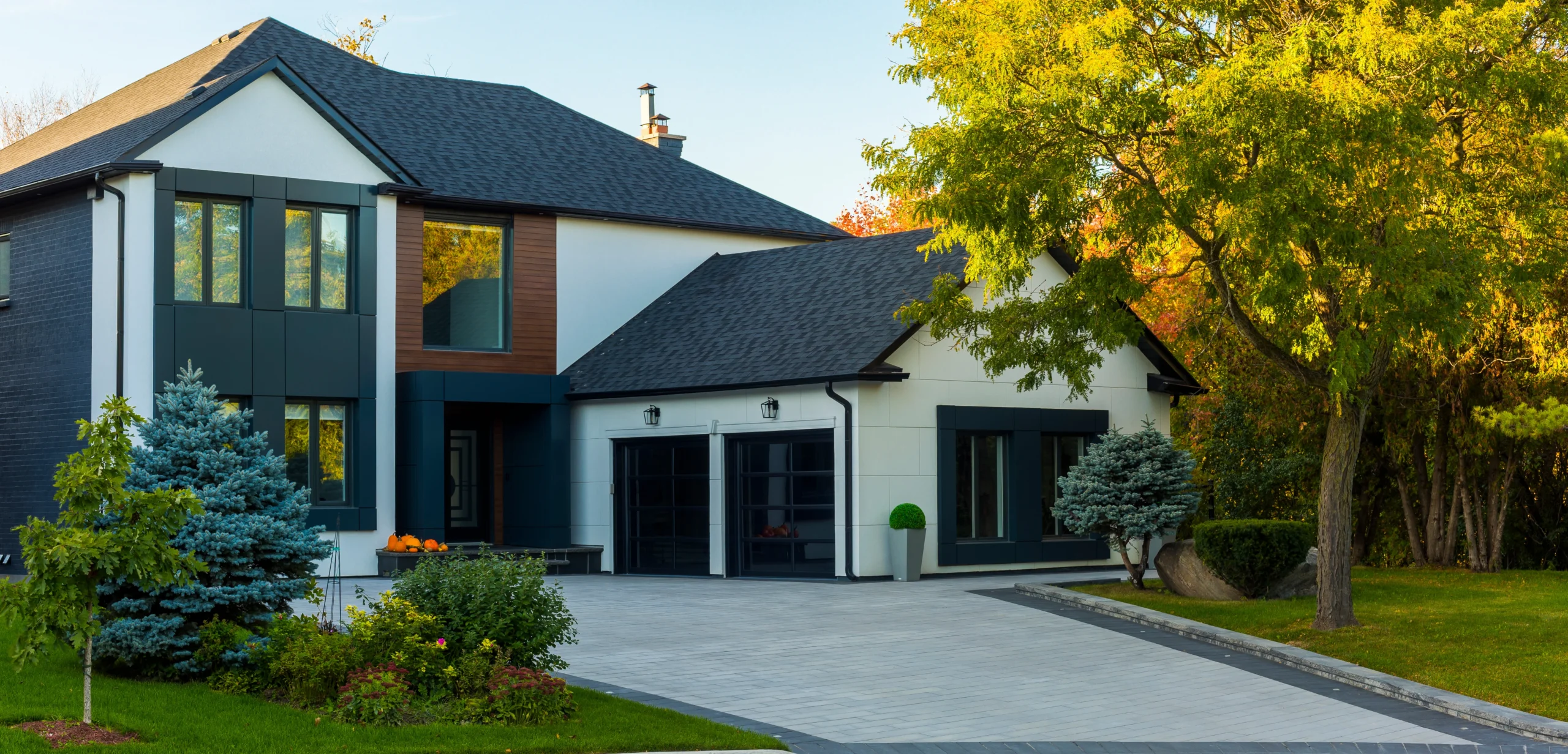 custom garage in front of house